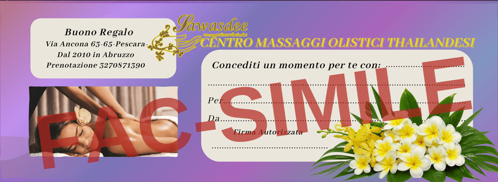 Coupon regalo cartaceo Sawasdee, buono per un massaggio thai a Pescara (fac-simile)